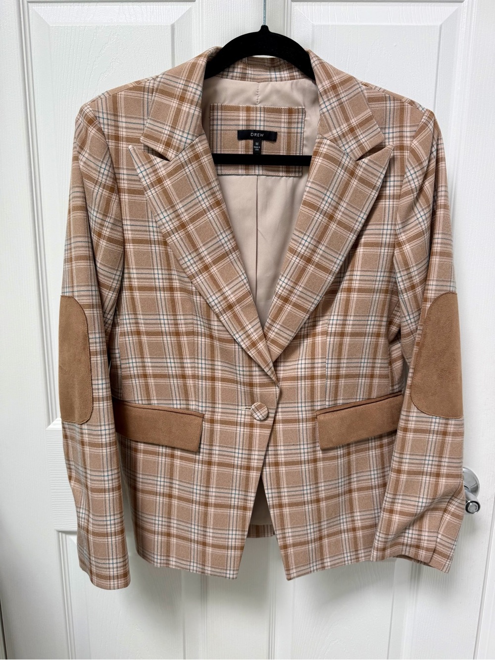 Drew Women’s Checked Blazer with Suede Patches (Size M)